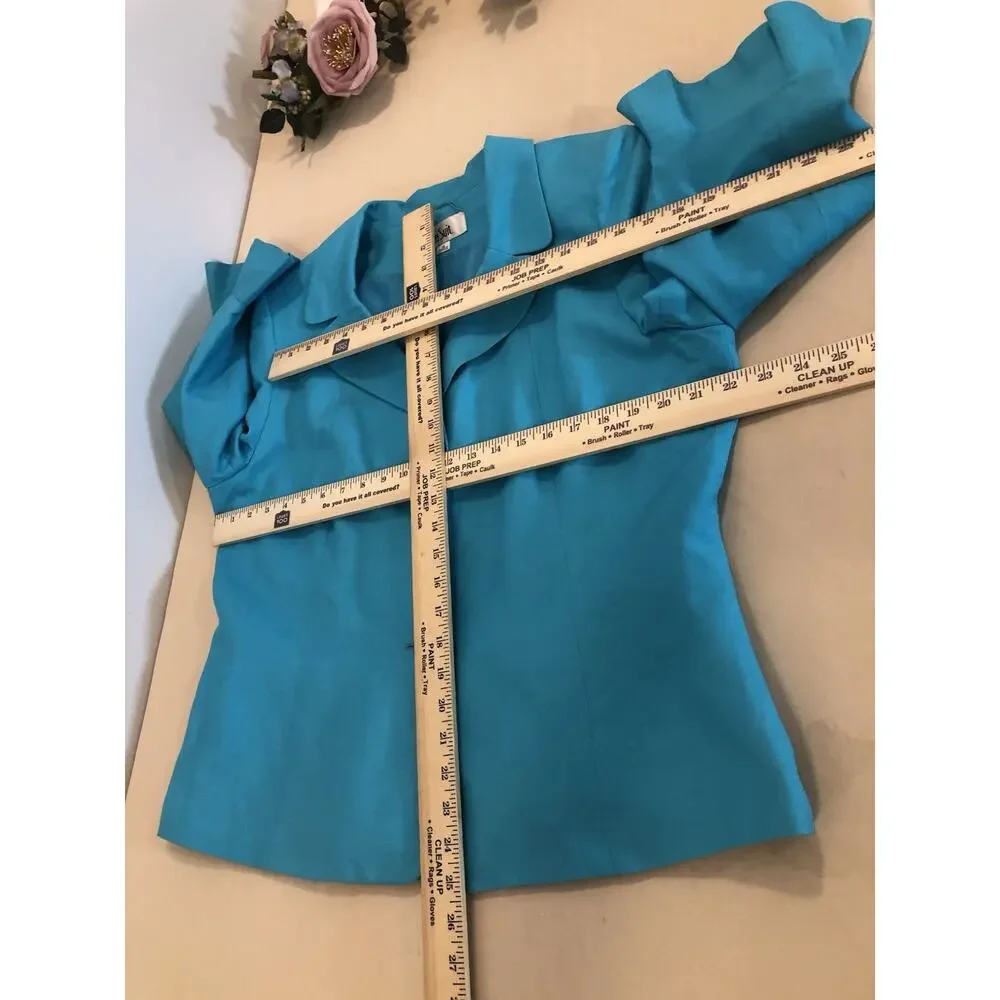Le Suit Blue Women Jacket 3/4 Sleeve Size 16 Linen Clueless Preppy Office Siren - Picture 7 of 9